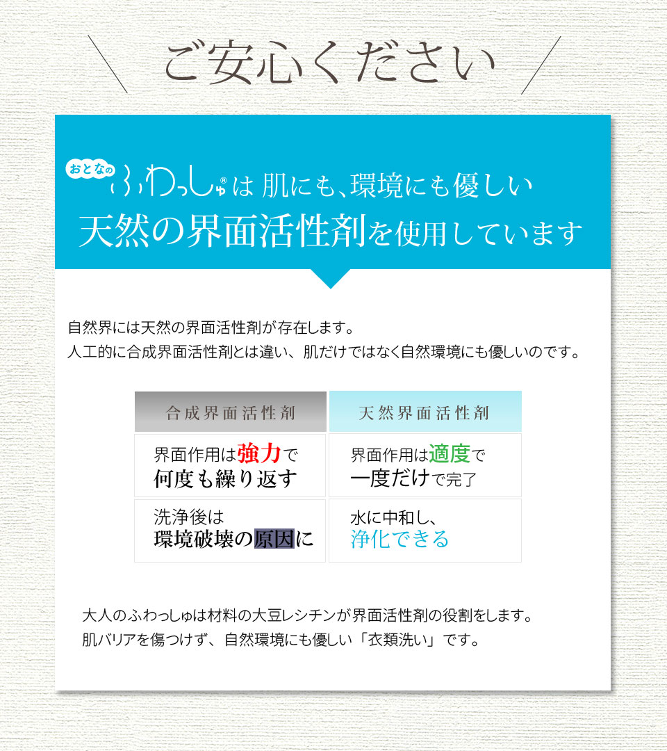 ふわっしゅは天然の界面活性剤を使用しています